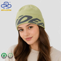 Bonnet côtelé fin certifié OCS biologique, avec impression de texte, revers plié, lettres décoratives, en peluche, confortable pour le froid, marque privée, fabricant en stock