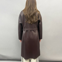 Jancoco Neuerscheinung Glatter Matter Wickel-V-Ausschnitt-Mantel Damen Echtleder-Trenchcoat für Frühling und Herbst