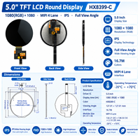 Modul Layar LCD TFT Bulat 5.0 Inci 1080*1080 Pabrik, IPS MIPI DSI 49PIN, Layar TFT untuk HMI Industri dan Instrumen Cerdas
