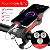 Phare de vélo PTGE à LED rechargeable, lampe torche puissante, klaxon électrique, support de téléphone portable, accessoires pour la conduite nocturne