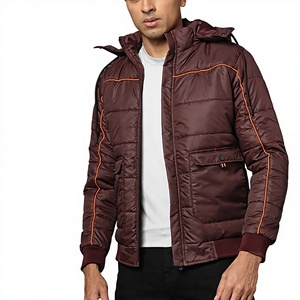 Veste matelassée à capuche pour homme, hiver, décontractée, épaisse, rembourrage en polyester, fermeture éclair, couleur unie, coupe-vent - Product Image 1