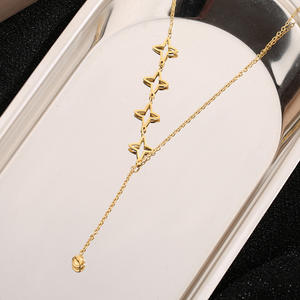 Collana con splicing a stella cava e catena con nappa e clavicola placcato in oro 18k in acciaio inox nuovo design non sbiadito collana - Product Image 4