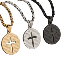 Collier pendentif en acier inoxydable plaqué or 18 carats pour homme et femme pour baptême chrétien, cadeau de fête de Noël