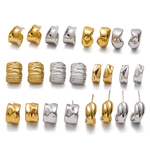 Geometric C-Shaped <b>Titanium</b> Steel <b>Stud</b> Earrings 14K Gold Stainless Steel Fashion Jewelry for Women - Product Image 5