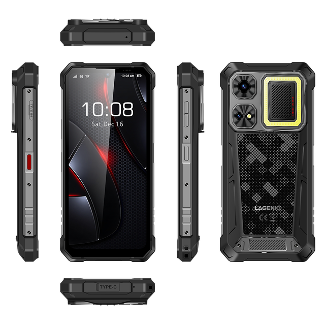 LAGENIO Rhino1 Pro Rugged Waterproof Phone IP68 LTE ESIM + SIM 12000mAh 18W Fast Charging 64MP Tough Phones for Builders