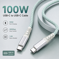 Câble de charge rapide USB C vers USB C 100W 1,2M PD 5A avec embout métallique USB 2.0, câble de données Type C tressé en nylon, OEM ODM, logo personnalisé