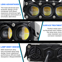 Phare LED mini 3 yeux 3 lentilles pour moto, double couleur blanc jaune, étanche IP68, DC8-80V avec ventilateur de refroidissement pour ATV UTV 4x4