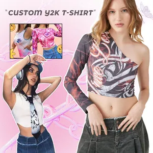 패션 맞춤 여성 의류 제조 업체 드롭 어깨 T 셔츠 공급 업체 사용자 정의 Y2k 여성 티 셔츠 Bulks 중국