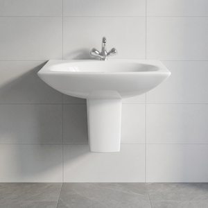 Lavabo demi-pied en céramique de style européen avec design en marbre blanc et granit - Product Image 6