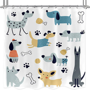 Simpatici cani tenda da doccia divertente adorabile cartone animato animale zampa stampa poliestere tenda da doccia impermeabile per bambini ragazza ragazzo bagno - Product Image 1