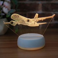Lampe de nuit LED 3D à illusion optique en forme d'avion, rechargeable par USB, à intensité réglable par toucher, lampe de table, décoration de chambre, cadeau pour enfants, OEM personnalisé