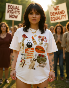 Maglietta Girl Power Collage da Donna, T-Shirt con Grafica Femminista, Stile Vintage, Manica Corta, Vestibilità Ampia, 100% Cotone Jersey Stampato - Product Image 2