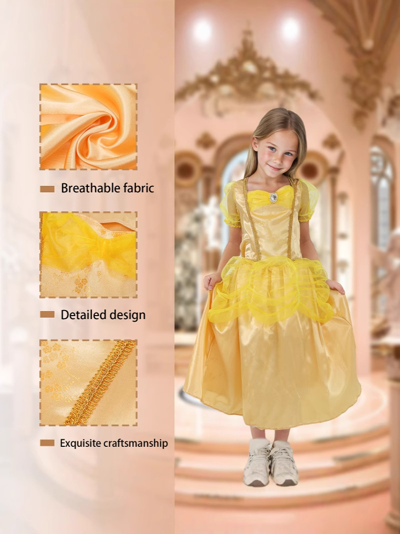 belle princess dress 3D Flowers Party Ball Gown Carnival Dress Hallowe – Sun Baby and is a great representation of the original animated Belle from 1991s Beauty and the Beast Disney Princess Belle Inspired Dress,