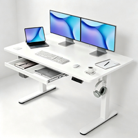 Scrivania Ergonomica Moderna Regolabile in Altezza con Cassetto - Scrivania Sit-Stand con Manovella Manuale, Sistema di Gestione Cavi e Vano Portaoggetti in Legno
