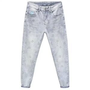 Pantalones vaqueros casuales de mezclilla fina para <span class=keywords><strong>hombre</strong></span>, de cintura alta, con agujeros rotos y bordados, estilo clásico <span class=keywords><strong>vaquero</strong></span>, para <span class=keywords><strong>hombre</strong></span> joven, tipo jogger, de tiro medio. - Product Image 5