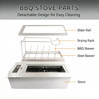 Grill sans fumée en acier inoxydable avec brochettes rotatives et commande tactile, machine à barbecue coréen et à kebab pour la maison et la restauration