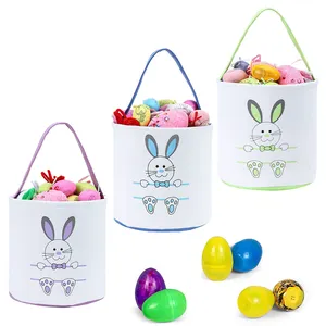 流行糖果零食手提袋亚麻喜欢帆布升华空白复活节手提袋礼品鸡蛋狩猎兔子耳朵包儿童篮