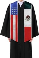 Drapeau National Mixte Mexique Graduation Étole En Gros Broderie Sash Angle Fin avec Garniture Blanche