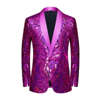 Blazer de smoking de luxe pour homme à sequins laser, à un bouton, col châle, pour fêtes, spectacles, bals de promo et célébrations