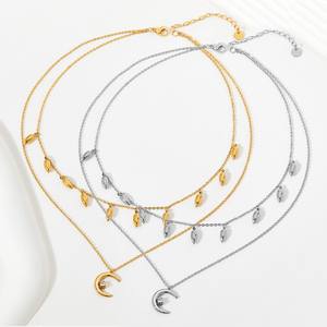 Collar con colgante en forma de lágrima y Luna chapado en oro de 18 quilates, borla, capas dobles multicapa para bodas con piedra principal de circón - Product Image 5