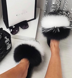 Donne di Lusso Della Pelliccia Scivola <span class=keywords><strong>Con</strong></span> Il Reale Della Pelliccia di Modo Della Signora Pantofole per il Viaggio Furry Estate Pelliccia Sandali - Product Image 3