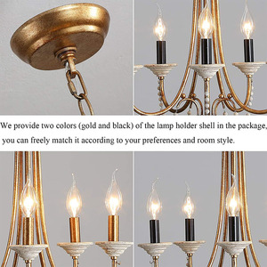 Metall Holz Perlen-Wangenlicht 5-Licht französisches Landhaus Bauernhaus Kronleuchter rustikales graues hängendes Licht für Esszimmer - Product Image 2