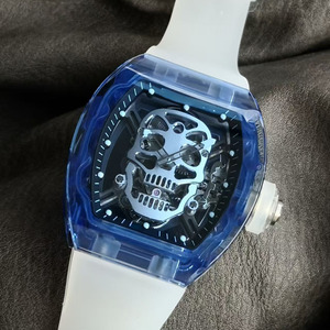 A Trendy New Street-style Fully Transparent <b>case</b> Tourbillon Blue Charm 20mm Rubber Strap Men's Sports <b>Watch</b> - Product Image 2