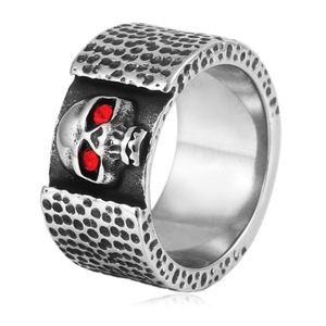 yunnique Men's <b>Titanium</b> Steel Skull <b>Ring</b> Red Eyes Polka Dot Design Fashion Jewelry Gift - Product Image 1