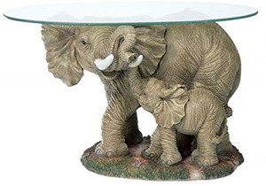 Полирезиновые/полимерные Слоны высокий африканский декор журнальный столик со стеклянной крышкой, 30 дюймов, полирезиновый, полноцветный - Product Image 5
