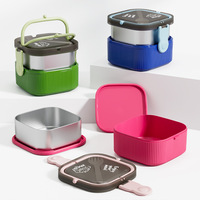 Boîte à lunch double couche en acier inoxydable pour enfants, conservation de la chaleur, compatible micro-ondes, grande capacité, motif dessin animé, portable pour étudiants