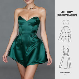 YFY özel <span class=keywords><strong>2025</strong></span> kadın elbise kılıf düz renk kolsuz Backless askısız düğün kısa kabarık moda toptan - Product Image 1