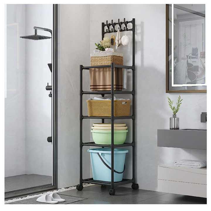 Haute qualité multicouche au sol cuisine micro-ondes cuisinière Pot support salle de bain étagère de rangement avec crochet ustensiles de cuisine organisateur