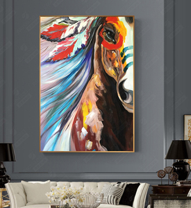 Sala de estar decoración del hogar regalo 100% pintado a mano cabeza de caballo colorida <span class=keywords><strong>pintura</strong></span> al óleo de caballo pintada a mano abstracta - Product Image 5