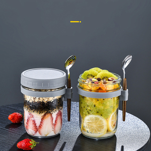 Pot en verre élégant pour petit-déjeuner avec cuillère, idéal pour les flocons d'avoine, le yaourt, les salades, les smoothies et le lait - Product Image 4