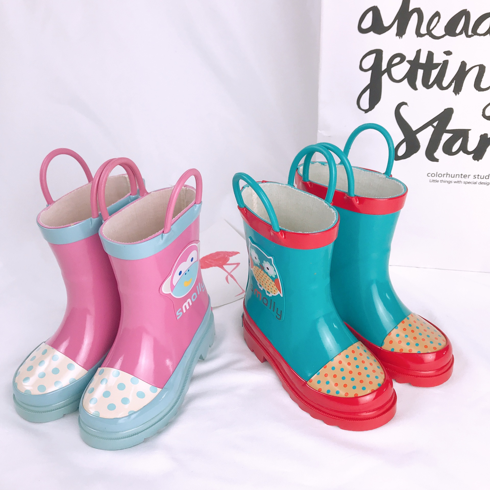 Children's rubber rain boots owl cartoon rain boots children's monkey pattern rubber rain boots