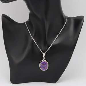 Turquoise Solid Sterling Silver Pendant <b>Necklace</b> December <b>Birthstone</b> Handmade Statement Bezel Setting with Rhodium Gold Plating - Product Image 3