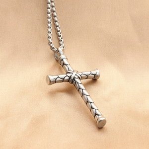 Stainless Steel <b>Cross</b> Pendant Snake Skin Texture Geometric Design Men's Necklace Gift 280298 - Product Image 2