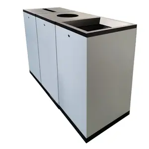 Outdoor Rectangular Stainless Steel Trash Can Three-Stream Recycling & Waste Station