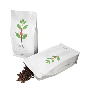 LTCustom Imprimé 250g 500g Emballage en plastique refermable blanc pour café alimentaire avec fermeture éclair Feuille d'aluminium Sac à fond plat 8 côtés avec valve - Product Image 5