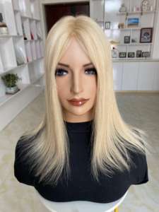 Listo para Enviar HT-014 # RH23/1001 Cabello Remy Rubio Cenizo, Longitud Media, 6.5X7, Cabello Humano, Base de Seda Premium, Cierre, Topper de Cabello Virgen - Product Image 2