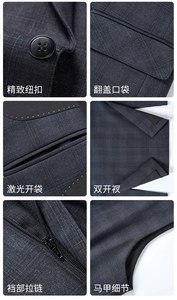 Ensemble de <span class=keywords><strong>costume</strong></span> d'affaires élégant à <span class=keywords><strong>carreaux</strong></span> <span class=keywords><strong>3</strong></span> pièces pour <span class=keywords><strong>homme</strong></span>, simple boutonnage, décontracté, pour garçons d'honneur, avec pantalon à braguette zippée - Product Image 6