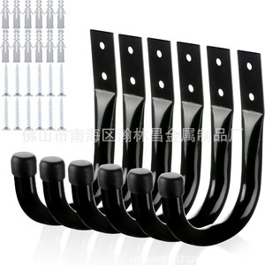 Wall Mounted J Shaped <b>Hooks</b> Black Heavy Duty 6 Pcs For <b>Tools</b> Cords Coats Backpacks Storage Organization - Product Image 4