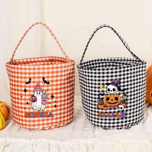 Panier à bonbons en toile écologique et durable à carreaux gingham pour Halloween, sac fourre-tout tendance pour enfants, cadeaux de farces - Product Image 3