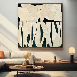 Arte Mural 3D, Pintura Abstracta Grande en Beige y Negro, Estilo Minimalista Wabi Sabi, Pintura Moderna para Decoración del Hogar y Galería - Product Image 2