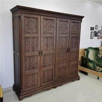 Armoire en bois massif sculpté, style vintage élégant et traditionnel, sur mesure, pour chambre à coucher, grande capacité de rangement, portes à panneaux surélevés