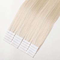 Extensions de cheveux à bandes adhésives double épaisseur de qualité supérieure, blond platine, 100% cheveux humains, extensions Remy, couleur ivoire