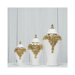 2024 Light luxury flower vase white with golden roses for home wedding desktop decoration