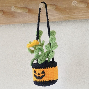 Fábrica de Comercio Exterior Transfronterizo, Nuevo Modelo Otoño-Invierno, Calabaza de Ganchillo Hecha a Mano con Cara de Fantasma Espeluznante, Colgante para Coche - Product Image 4