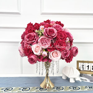 Gran oferta de flores artificiales para decoración de bodas, bolas de flores rosas y rojas artificiales, centros de mesa para bodas - Product Image 1