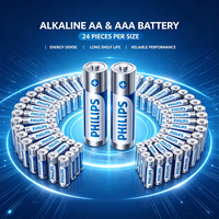 Kit de Baterías Alcalinas PHILIPS AA AAA 1.5V, 24 Unidades LR6 AA + 24 Unidades LR03 AAA, Baterías Secas Desechables para Juguetes y Electrónica del Hogar